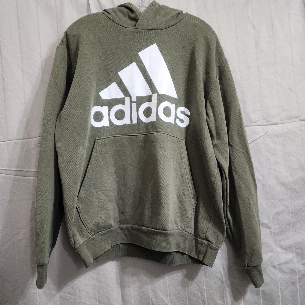 Adidas Olive Green Large Logo Hoodie Size Large
